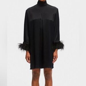 S NWT $350 Sleeper Party Shirt Dress with Detachable Feathers in Black